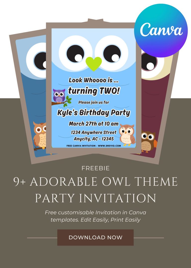 Free and Editable Adorable Owl Face Invitation Templates Made in Canva. Customize Online for free