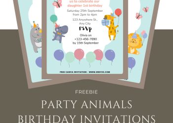 Free and Editable Playful Party Animals Invitation Templates Made in Canva. Customize Online for free