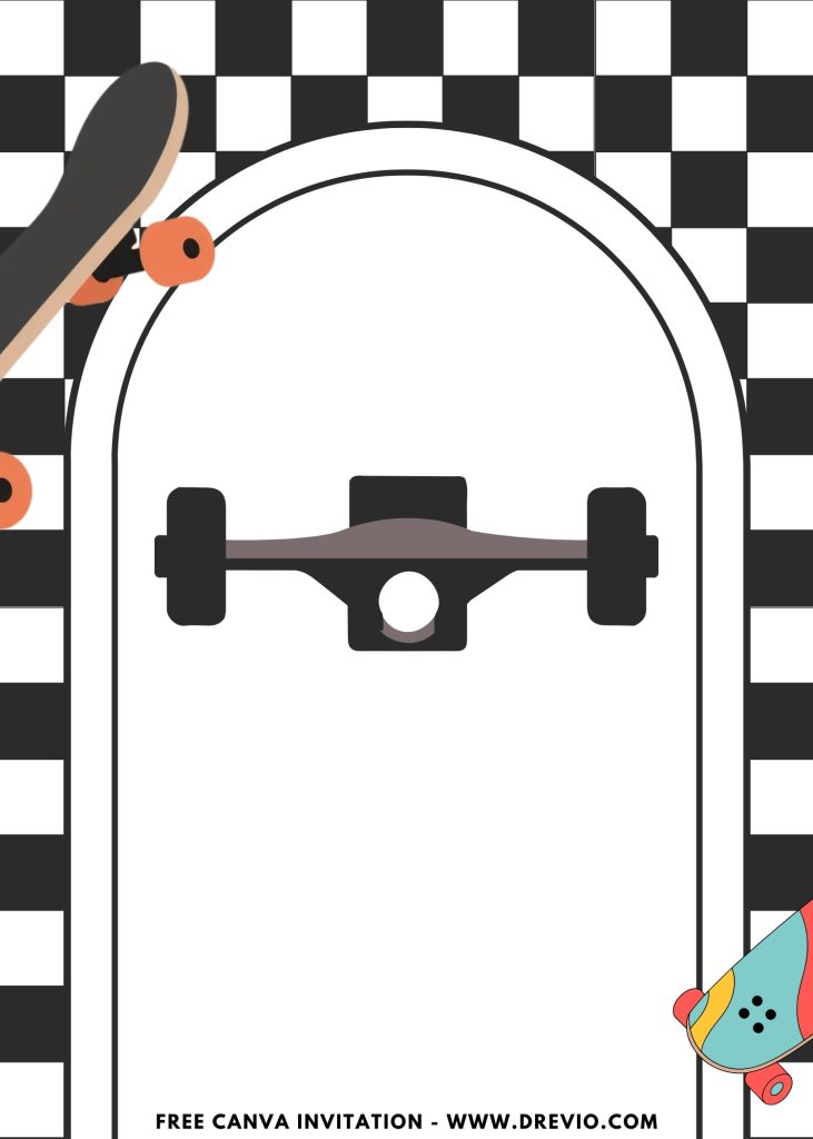 Free and Editable Cute Kickflip Skateboard Invitation Templates Made in Canva. Customize Online for free