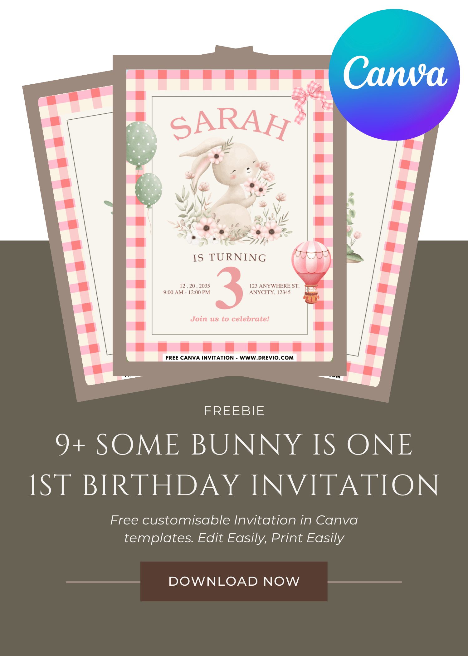 Gingham Picnic Bunny Invitations – Free Printable
