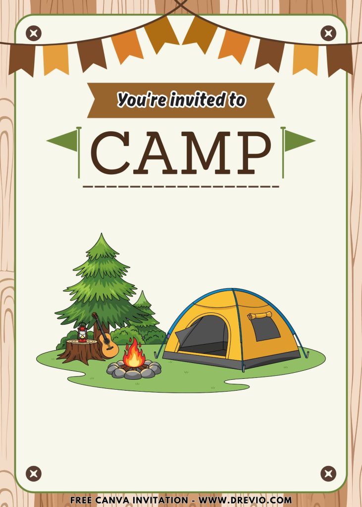 Free and Editable Forest Camping Kids Invitation Templates Made in Canva. Customize Online for free
