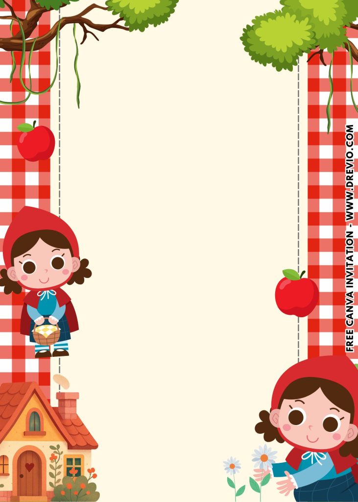 Free and Editable Little Red Riding Hood Backyard Picnic Invitation Templates Made in Canva. Customize Online for free