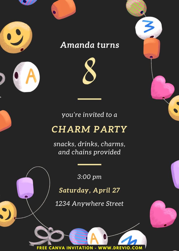 Free and Editable Colorful Charm Bar Party Invitation Templates Made in Canva. Customize Online for free