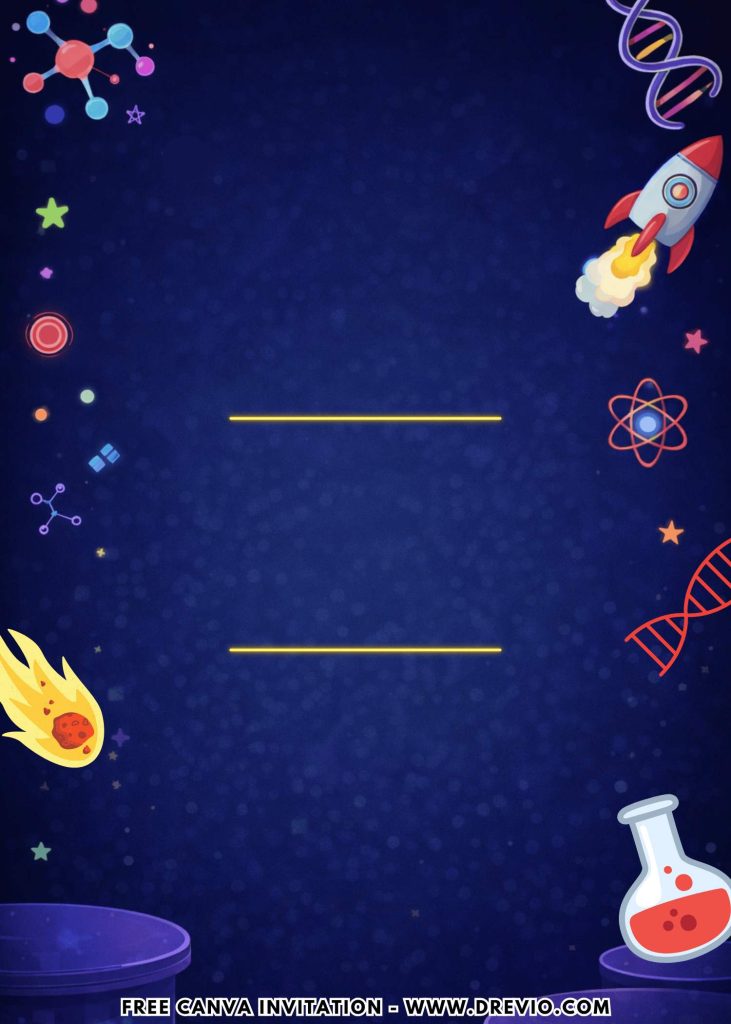 Free and Editable Adorable Mad Science Lab Invitation Templates Made in Canva. Customize Online for free