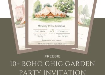 Free and Editable Watercolor Boho Chic Glamping Party Invitation Templates Made in Canva. Customize Online for free