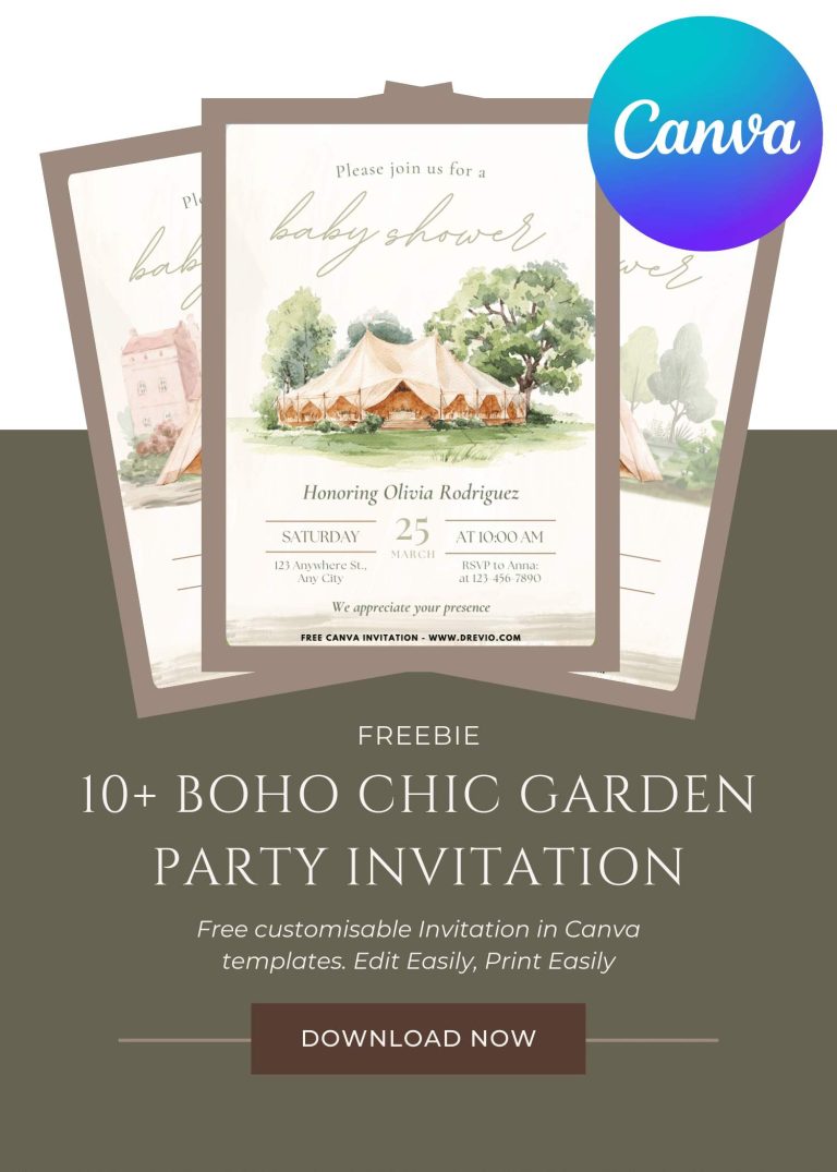 Free and Editable Watercolor Boho Chic Glamping Party Invitation Templates Made in Canva. Customize Online for free