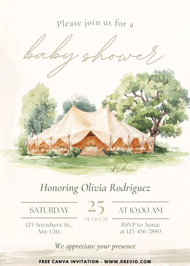 Free and Editable Boho Chic Glamping Party Invitation Templates Made in Canva. Customize Online for free