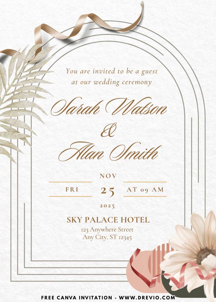 chic bohemian floral garden wedding invitation canva download 2