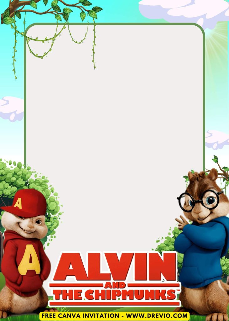 Free and Editable Beautiful Forest Alvin and The Chipmunks Invitation Templates Made in Canva. Customize Online for free