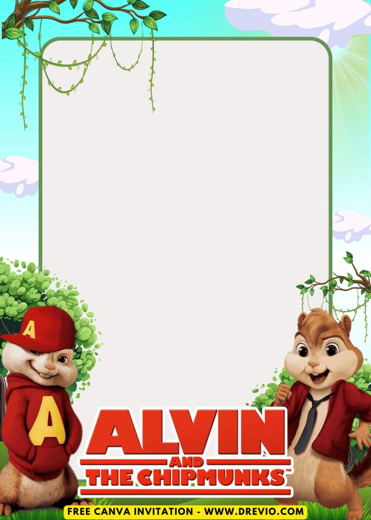 Free and Editable Happy Forest Alvin and The Chipmunks Invitation Templates Made in Canva. Customize Online for free