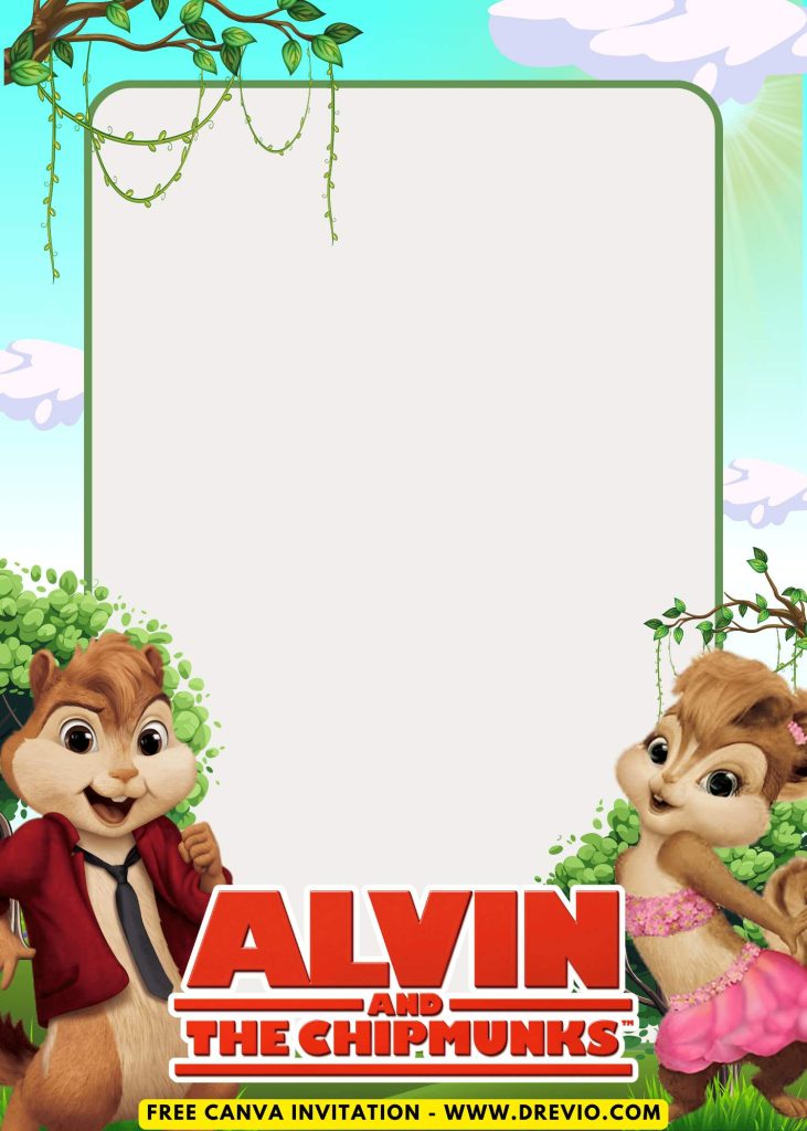 Free and Editable Fun Forest Alvin and The Chipmunks Invitation Templates Made in Canva. Customize Online for free
