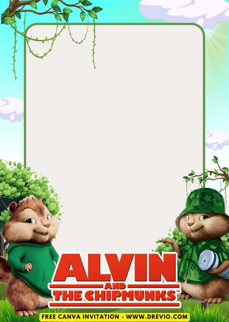 Free and Editable Lovely Forest Alvin and The Chipmunks Invitation Templates Made in Canva. Customize Online for free