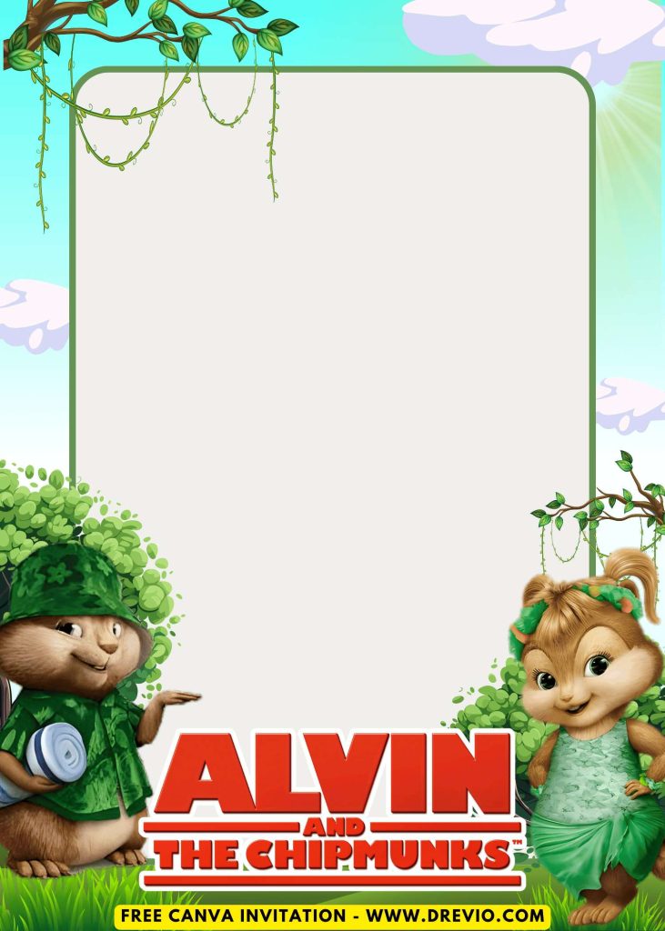 Free and Editable Cute Forest Alvin and The Chipmunks Invitation Templates Made in Canva. Customize Online for free
