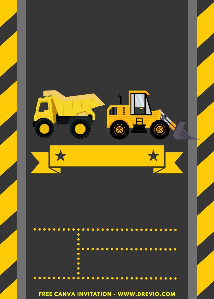 Free and Editable Adorable Construction Boys Birthday Invitation Templates Made in Canva. Customize Online for free