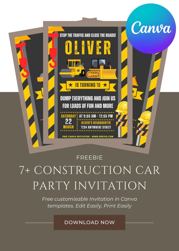 Free and Editable Epic Construction Invitation Templates Made in Canva. Customize Online for free