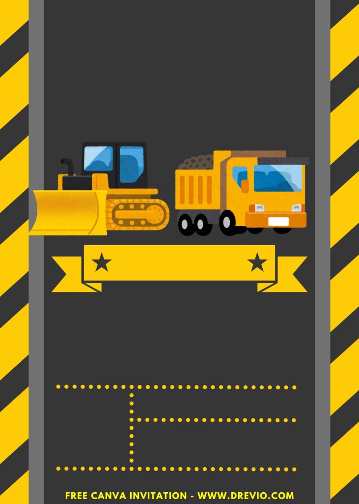 Free and Editable Construction Birthday Invitation Templates with adorable Dump Truck and Excavator Made in Canva. Customize Online for free