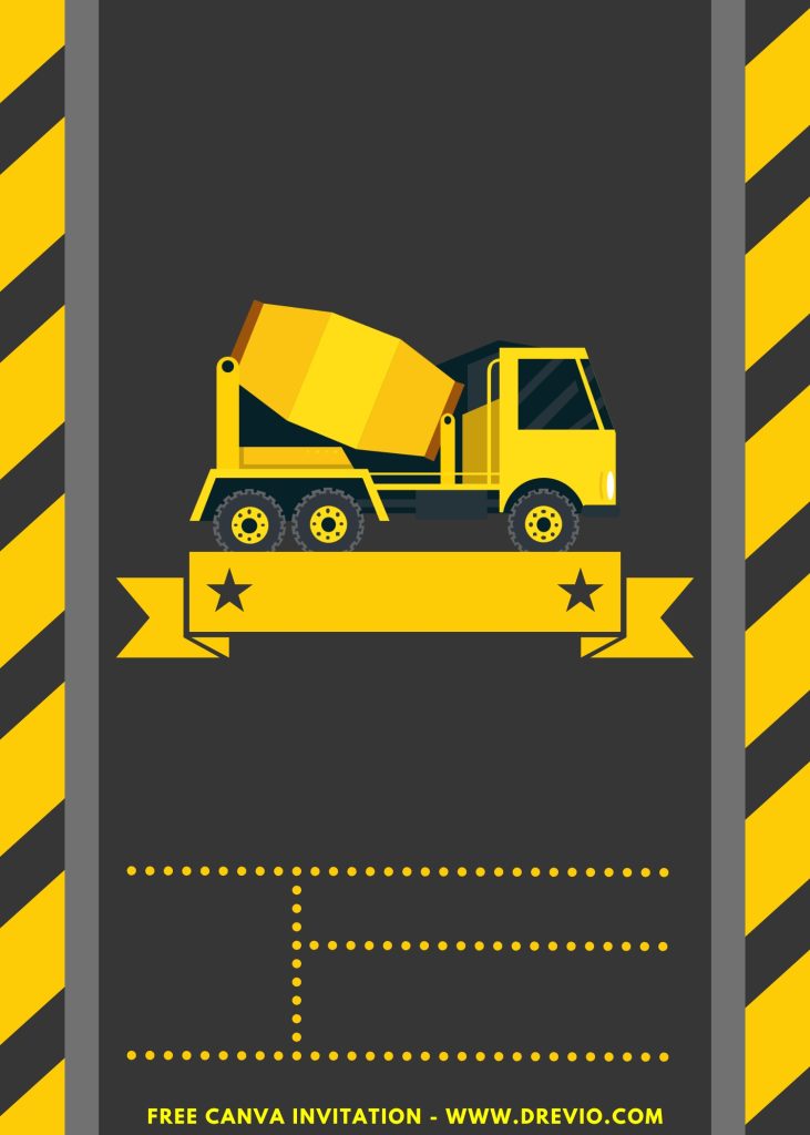 Free and Editable Construction Truck Birthday Invitation Templates Made in Canva. Customize Online for free