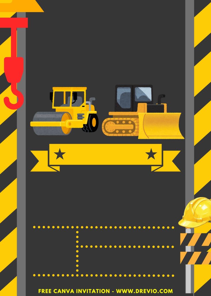 Free and Editable Road Roller Construction Invitation Templates Made in Canva. Customize Online for free