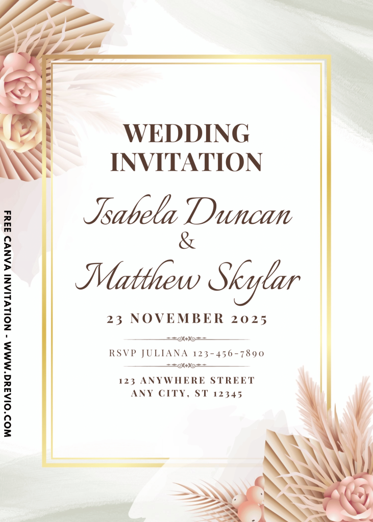 editable chic boho pampas wedding invite design free 2