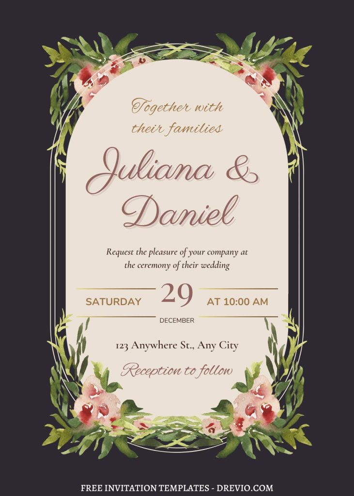 editable flower and leaf wedding invite template free