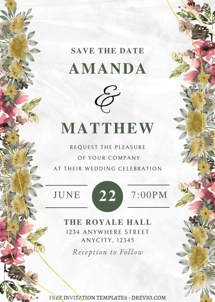 elegant floral frame wedding invite template editable