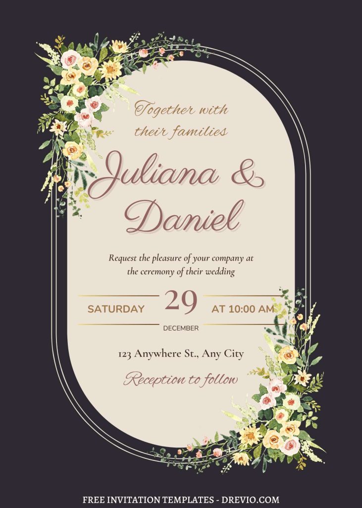 elegant floral green leaf wedding invitation template canva 1