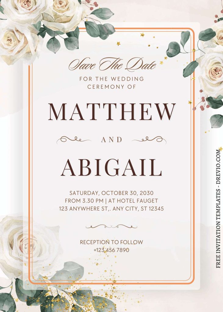 elegant garden of roses wedding invite template free