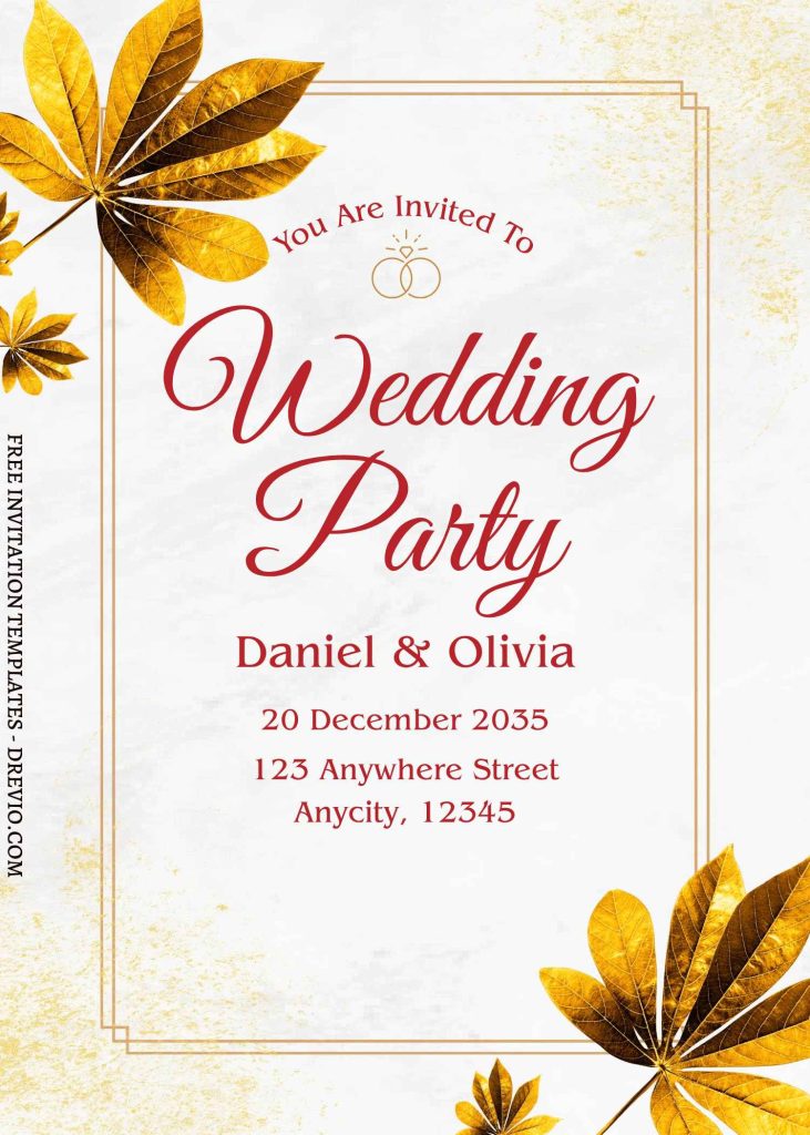 elegant gold leaf frame wedding invite template free