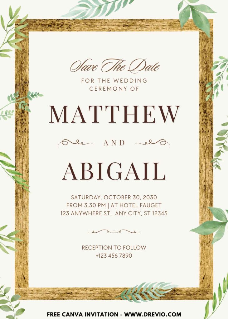 elegant greenery wreath wedding invite canva download 1