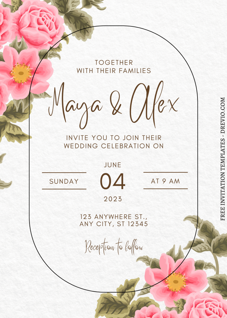 elegant romantic gardenia and rose wedding invitation template canva