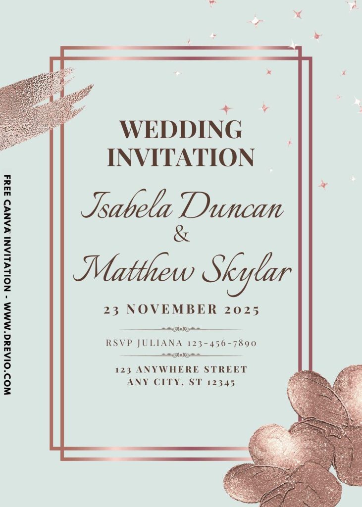 elegant rose gold and greenery wedding invitation template