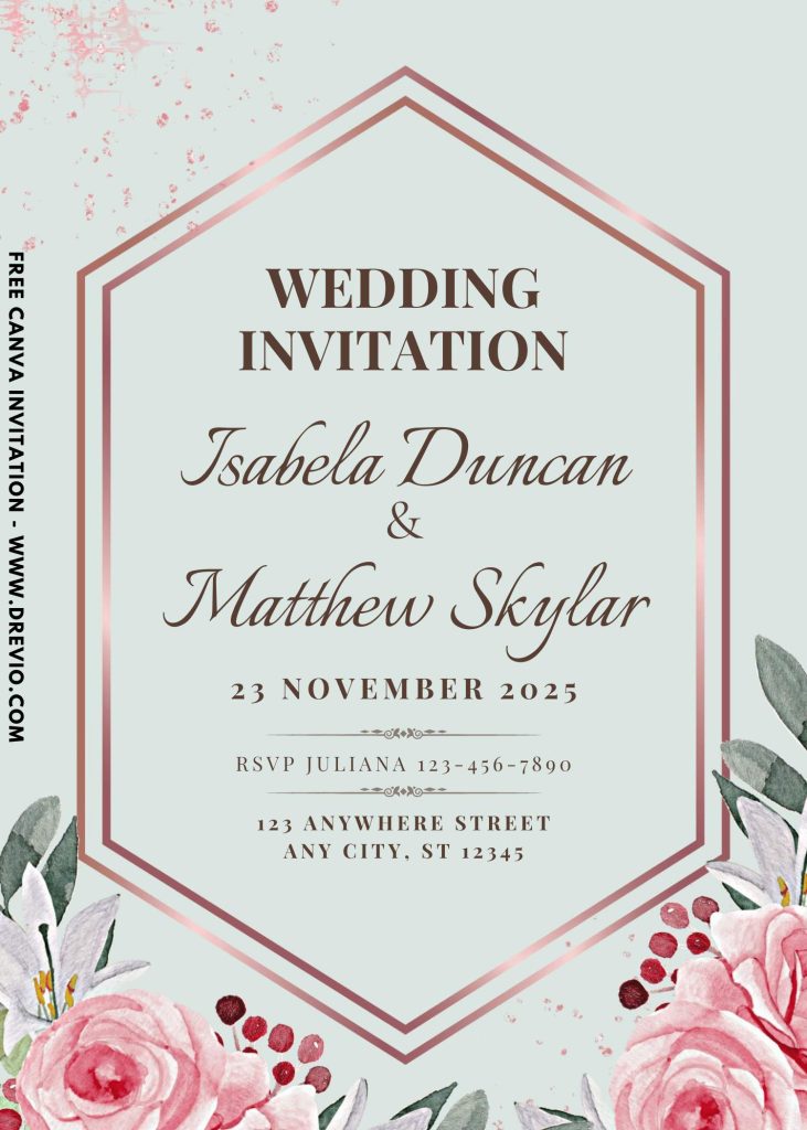 elegant rose gold geometric frame wedding invite template 1