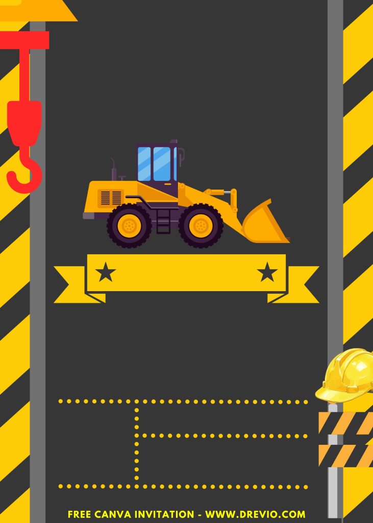 Free and Editable Excavator Construction Invitation Templates Made in Canva. Customize Online for free