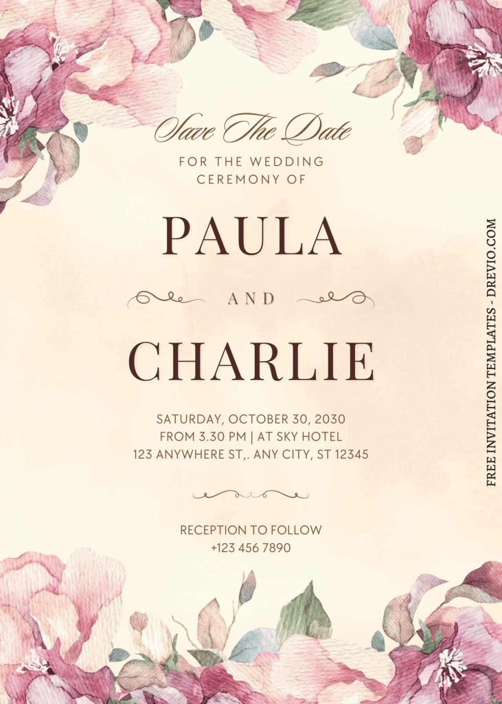 free buttercup and anemone wedding invitation template