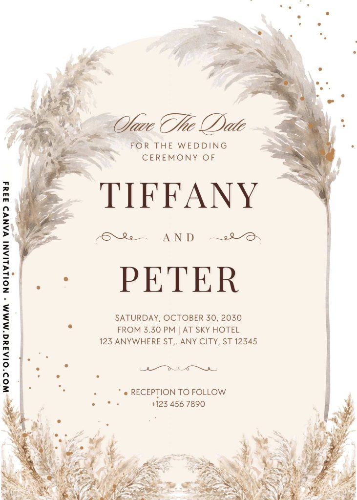 free rustic greenery pampas wedding invitation template canva