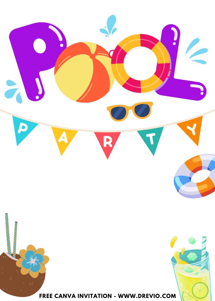 Free and Editable Adorable Pool Party Kids Birthday Party Invitation Templates Made in Canva. Customize Online for free