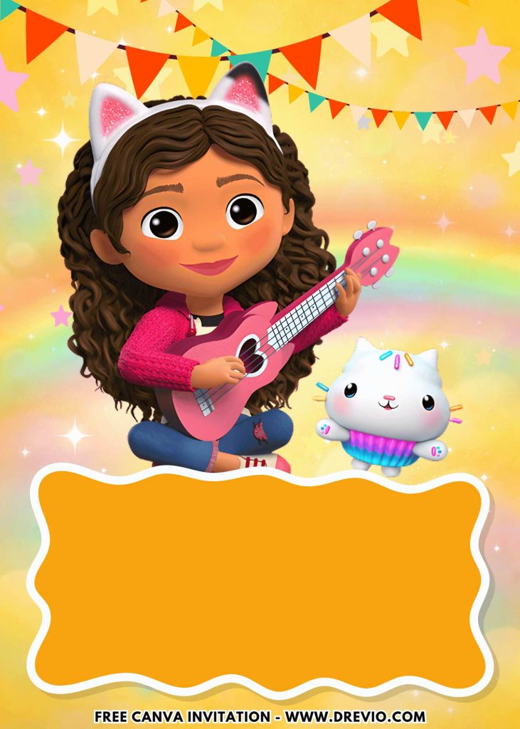 Free and Editable Purr-fectly Cute Gabby Dollhouse Movie Invitation Templates Made in Canva. Customize Online for free