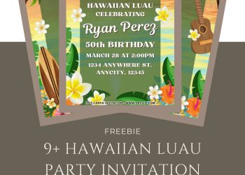 Free and Editable Aloha Hawaiian Luau 50th Birthday Invitation Templates Made in Canva. Customize Online for free