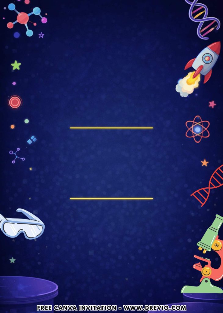 Free and Editable Fun Mad Science Lab Invitation Templates Made in Canva. Customize Online for free