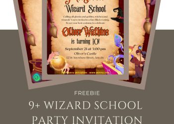 Free and Editable Cute Magical Wizard School Party Invitation Templates Made in Canva. Customize Online for free