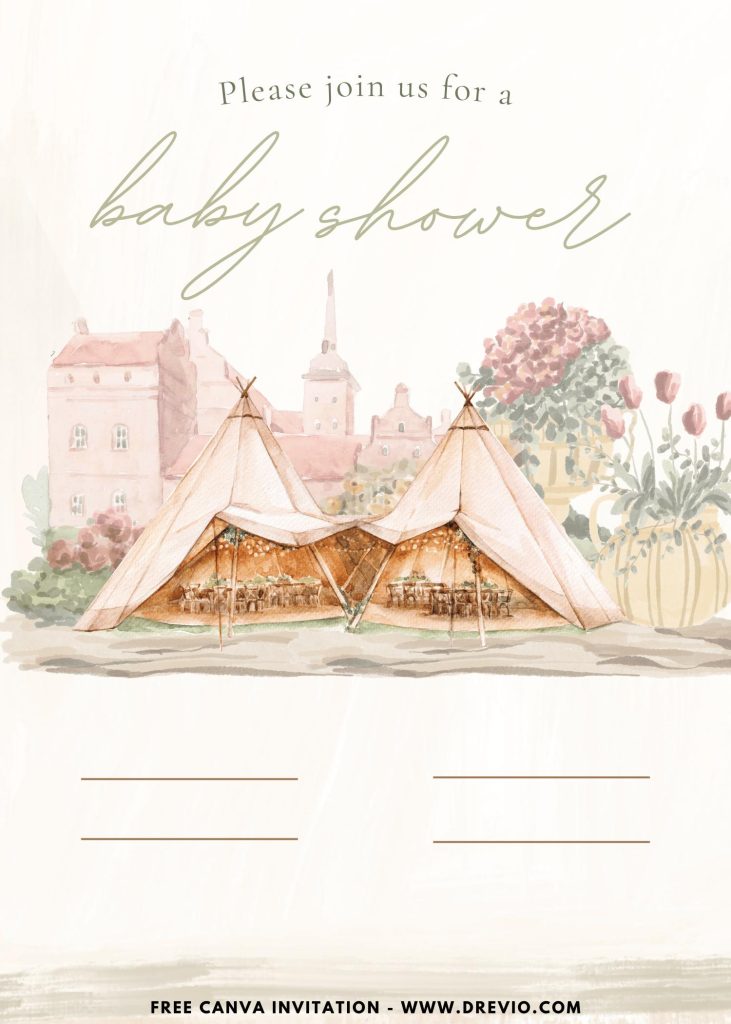 Free and Editable Gorgeous Boho Chic Glamping Party Invitation Templates Made in Canva. Customize Online for free