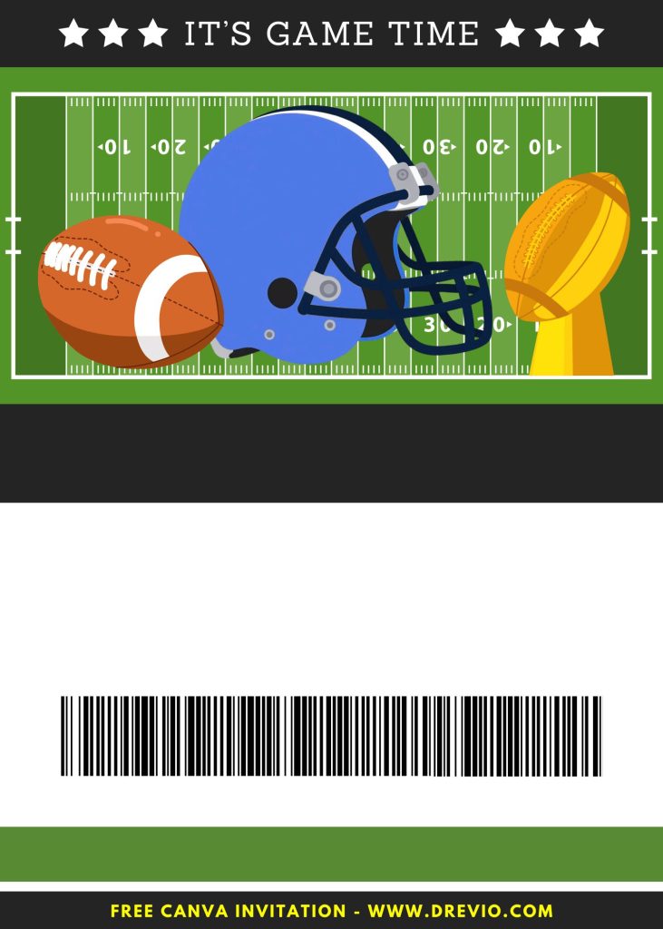 Free and Editable Super Bowl American Football Helmet and Ball Invitation Templates Made in Canva. Customize Online for free