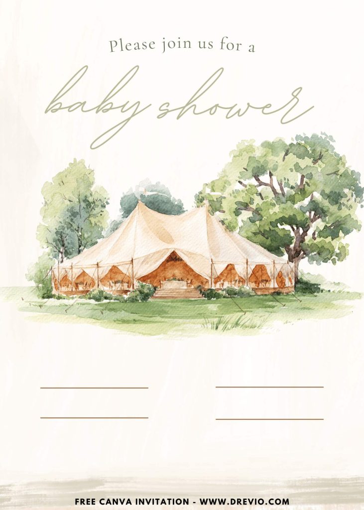 Free and Editable Boho Chic Glamping Baby Shower Party Invitation Templates Made in Canva. Customize Online for free