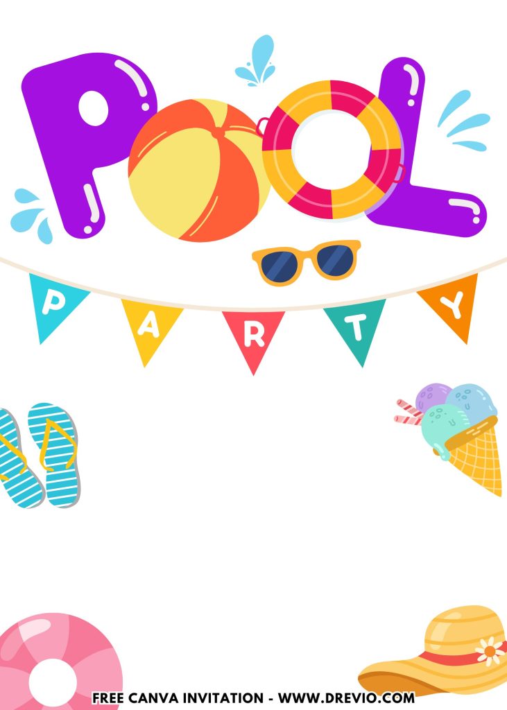Free and Editable Lovely Sweet Summer Ice Cream and Pool Party Invitation Templates Made in Canva. Customize Online for free