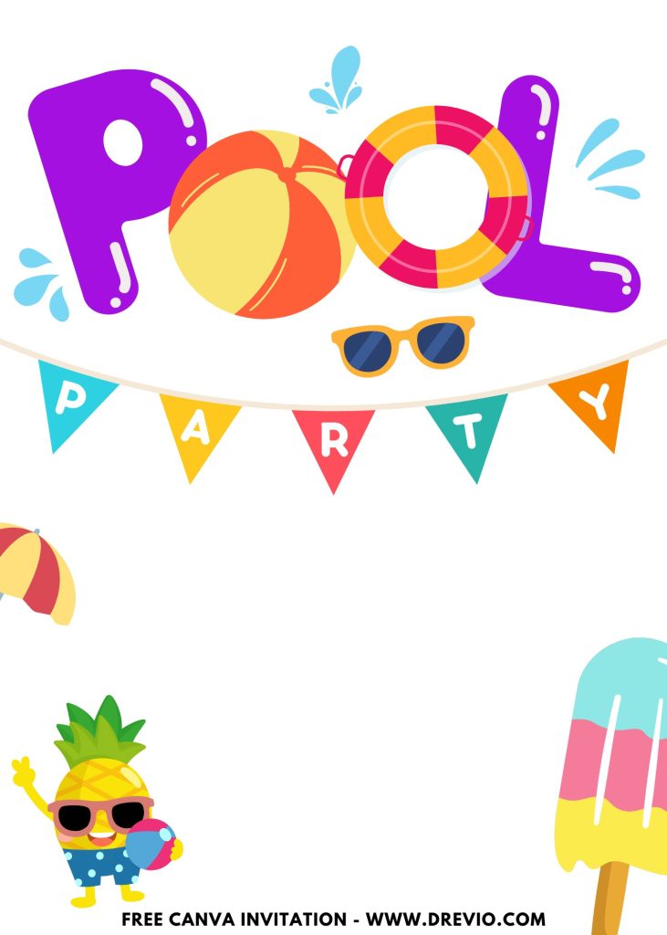 Free and Editable Adorable Kids Pool Party Invitation Templates Made in Canva. Customize Online for free