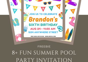 Free and Editable Fun Splashing Pool Party Invitation Templates Made in Canva. Customize Online for free