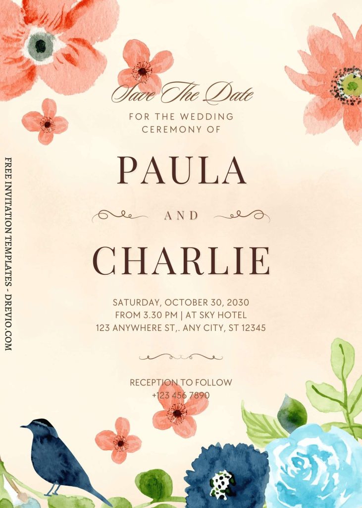 printable buttercup and anemone wedding invitation free download 1