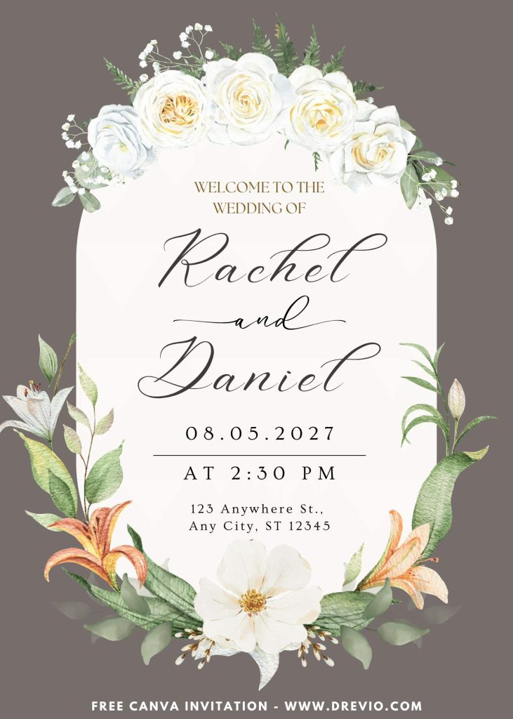 romantic garden floral arch wedding invite canva free
