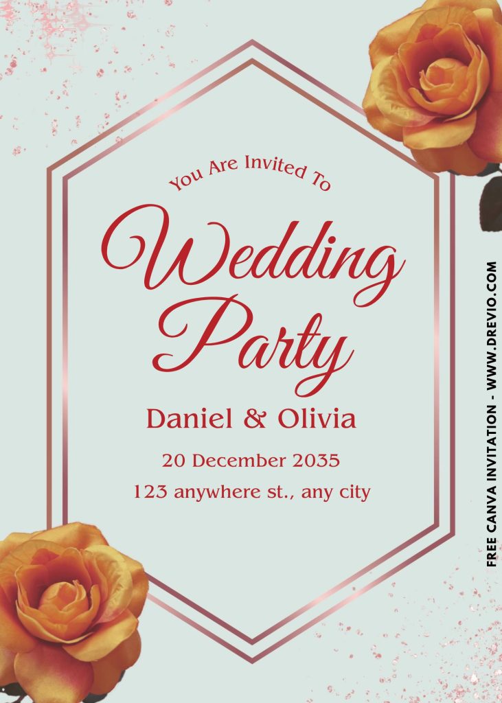 romantic red rose wedding invitation canva template download