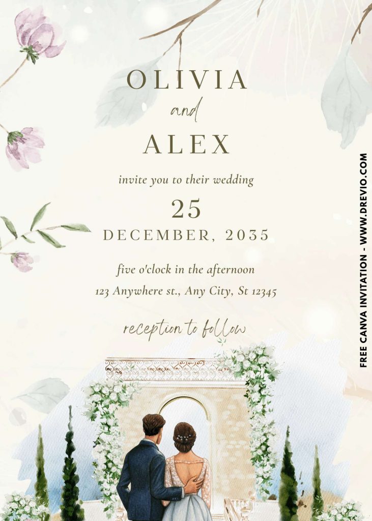 romantic tropical garden arch wedding invitation canva